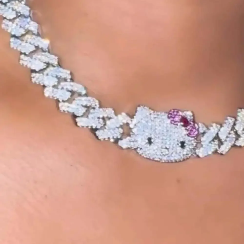 Hello Kitty Diamond Necklace – Silver 16”